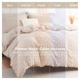 HYMOKEGE Beige Full Size Comforter Sets Seersucker 7 Pieces, All Season Luxury Bed in a Bag for Bedroom, Bedding Set with Comforters, Sheets, Pillowcases & Shams