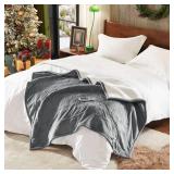 Beautyrest Heated Blanket, Electric Blanket, Soft, Warm, Reversible Plush - Sherpa Heating Blanket with 20 Heat Settings, 1-10 hrs Timer Auto Shut Off, Machine Washable, Twin (84 inx62 in), Grey