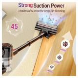 Zyxrona Cordless Vacuum Cleaner, 450W/40Kpa Stick Vacuum with Powerful Suction, 50Min Vacuum Cleaner for Home, Anti-tangle and 1L Dust Cup, 8 in 1 Lightweight Vacuum for Hardwood Floor Carpet Pet Hair