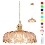 Battery Operated Pendant Light,Vintage Light Fixtures 2500mAh 9.4in RGB Light Bulb Amber Modern Chandelier with Remote Control Wireless Adjustable Rechargeable Chandelier for Kitchen Island 1Light