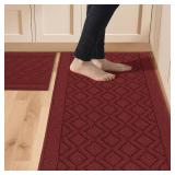 COSY HOMEER 48x20 Inch/30X20 Inch Kitchen Rug Mats Made of 100% Polypropylene 2 Pieces Soft Kitchen Mat Specialized in Anti Slippery and Machine Washable,red