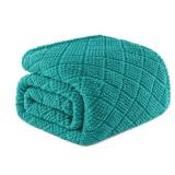 Whale Flotilla Fuzzy Fleece King Size Blanket for Bed, Soft Fluffy Jacquard Waffle Blankets for All Season, Lightweight and Warm, 90x104 Inch, Teal