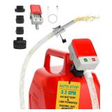 Auto-Stop Fuel Transfer Pump, Battery or USB Powered Electric Gas Pump, 3.2 Gallon per Min Portable Pump for Gas Can with 51\" Hose & 4 Adapters for Gasoline, Diesel, No-Spill Refueling, Gift for Men 