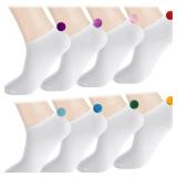 Vicenpal 8 Pairs Women Pom Pom Socks Ankle with Balls on the Back Cosplay Seamless Socks(0.8 Inch,Bright Colors) - Retail: $15