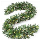 Jin&Bao 9FT Christmas Garland with Lights, 100 LED Prelit Green Pinecone Garland Christmas Decorations with Timer Function, 3AA Battery Operated Xmas Garland Mantle Stairs Door Outdoor - Retail: $30
