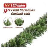 Jin&Bao 9FT Christmas Garland with Lights, 100 LED Prelit Green Pinecone Garland Christmas Decorations with Timer Function, 3AA Battery Operated Xmas Garland Mantle Stairs Door Outdoor - Retail: $30