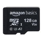 Amazon Basics Micro SDXC Memory Card with Full Size Adapter, A2, U3, Read Speed up to 100 MB/s, 128 GB, Black - Retail: $0