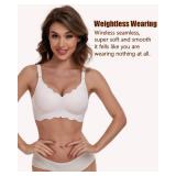 As Fairy Nursing Bras for Breastfeeding and Pumping Seamless Wireless Padded Nursing & Maternity Padded Bra (Top and Bottom Floral Wave Light Pink L)