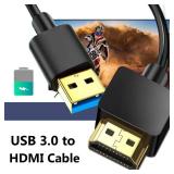 Znoogrn USB to HDMI Cable, USB-A to HDMI Adapter for Monitor, Type-A Male to HDMI Male Adapter for TV/DVD Player/Projector/Monitor-6.6FT/2M (Black) - Retail: $7