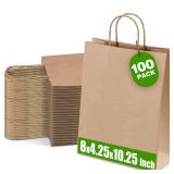 Ginkgo 100 Pcs Paper Gift Bags with Handles, Medium Size Brown Paper Bags 8x4.25x10.25 Inch, Kraft Bag for Party, Favor, Goodie, Grocery and Shopping - Retail: $19