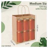 Ginkgo 100 Pcs Paper Gift Bags with Handles, Medium Size Brown Paper Bags 8x4.25x10.25 Inch, Kraft Bag for Party, Favor, Goodie, Grocery and Shopping - Retail: $19