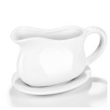 Gravy Boat, Sauce Boat 18 oz Gravy Bowl with Tray, Ceramic Serving Dish for Sauces, Dressings and Creamer with Large Handle, Designed for Microwave Safe Omesata - Retail: $13