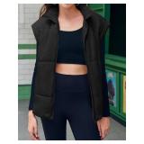 XXL Tankaneo Womens Quilted Puffer Vest Casual Stand Collar Cap Sleeve Coat Zip Loose Fit Warm Outerwear -