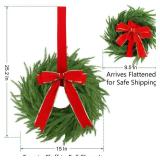 Teoytm 4 Pcs Christmas Wreaths for Front Door, 15 Inch Fluffable Artificial Norfolk Pine Wreath with Red Bow, Easy to Shape for Full & Lush Look, Indoor Outdoor Holiday Decor - Retail: $48