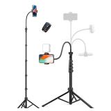 Phone Tripod, 86\" Tall Tripod for iPhone with Flexible Gooseneck & Remote, Portable Aluminum Cellphone Stand for Selfies, Video Recording,Travel, Compatible with iPhone Android - Retail: $22