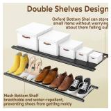 Double Rods Clothes Rack for Hanging Clothes, Heavy Duty Rolling Clothing Rack with Wheels, Freestanding Garment Racks with Oxford Bottom Shelf and Mesh Bottom Shelf for Bedroom Laundry Living Room - 