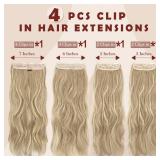 FESHFEN Clip in Hair Extensions for Women - 4 Pcs Thick Double Weft Long Wavy Soft Synthetic Blends Well Hair Extension, 20 inch Dirty Blonde - Retail: $20