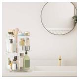 Rotating Makeup Organizer, DIY 8 Adjustable Layers Spinning Skincare Organizer, Cosmetic Display Case with Brush Holder Perfume Tray, Multi-Function Storage Carousel for Vanity Bathroom Countertop - R