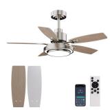 Ceiling Fans with Lights and Remote Control, 42 Inch Flush Mount Ceiling Fan with Quiet Reversible DC Motor, Dimmable LED Lighting, 6 Speeds, Timer, Nickel Ceiling Fan for Bedroom Living Room - Retail
