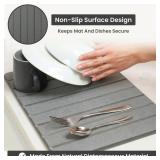 Stone Drying Mat for Kitchen Counter (11.5\" x 15.5) - Long Lasting Stone Dish Drying Mat - Quick Dish Drying Stone for Kitchen Counter - Dark Gray Stone Dish Mat - Diatomaceous Earth Dish Drying Mat 