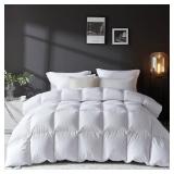 L LOVSOUL Goose Feather Down Fiber Comforter Queen Size, 100% Organic Cotton Fabric Duvet Insert,1200TC,750+Fill Power, Hotel Collection, All Season White Bedding Comforters with 8 Tabs - Retail: $86
