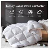 L LOVSOUL Goose Feather Down Fiber Comforter Queen Size, 100% Organic Cotton Fabric Duvet Insert,1200TC,750+Fill Power, Hotel Collection, All Season White Bedding Comforters with 8 Tabs - Retail: $86