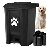 tebiete Dog Poop Trash Can Outdoors Pet Waste Station with Lid Dog Waste Disposal Container with Removable Inner Bin Bucket Hands-Free Pedal Garden Yard Home with 5Rolls Waste Bags, Black - Retail: $5