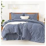 Litanika King Size Comforter Set with Sheets Bluish Grey - 7 Pieces Bed in a Bag King Chevron Tufted Complete Bedding Sets with Comforter, Sheets, Pillowcases & Shams - Retail: $80