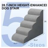 Dog Stairs for Bed 28.7âH, 5-Step Dog Ramp, Non-Slip Sturdy Pet Steps for Small Dogs & Cats to get on High Bed or Couches, Grey - Retail: $60