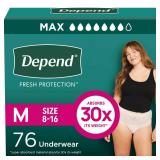 Depend Fresh Protection Adult Diapers, Incontinence & Postpartum Bladder Leak Underwear for Women, Disposable, Maximum, Medium, Blush, 76 Count (2 Packs of 38), Packaging May Vary - Retail: $53