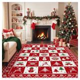 BEIMO Christmas Area Rug 8x10 for Living Room, Washable Rug for Bedroom, Christmas Home Decor, Holiday Print Carpet, Low Pile Non Slip Mat with Rubber Backing, Red White Checkerboard