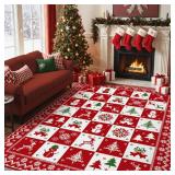 BEIMO Christmas Area Rug 8x10 for Living Room, Washable Rug for Bedroom, Christmas Home Decor, Holiday Print Carpet, Low Pile Non Slip Mat with Rubber Backing, Red White Checkerboard
