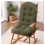 ROFIEJOX Rocking Chair Cushion - Plaid Corduroy Fabric, High-Density Sponge, Durable Comfort Non-Slip Bottom Tufted Seat Pads with Ties, Plaid Corduroyï¸±Reseda Green, 44x19x4 inch - Retail: $50