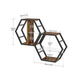 CHOEZON Hexagon Floating Shelves Set of 2, 18.9\" Glass Hanging Shelves for Wall Decor, Wall Storage Rack and 12 S-Hooks, for Living Room, Bedroom, Office, Game Center, Rustic Brown TBJ08BF - Retail: 