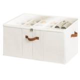 StorageWorks Shoe Organizer for Closet, Fits up to 24 Pairs, Shoe Cubby Storage Containers with Adjustable Dividers and Clear Cover, Beige - Retail: $48