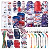 Paterr 102 Pcs Hockey Party Favor Supplies Set Include Hockey Drawstring Bags Silicone Bracelets Badge Buttons Spiral Notebooks Pencils and Erasers Bookmarks and Stickers for Gifts - Retail: $37