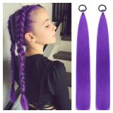 Purple Ponytail Extension for Women Girls, 2 Pack Braided Hair Extensions with Tinsel, 26 Inch Colorful Synthetic Ponytail Extension with Elastic Tie for Daily Cosplay & Dress Up Party - Retail: $10