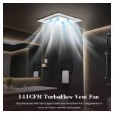 Gopper 12\" Ultra Quiet Bathroom Exhaust Fan with 3000-6500 K LED Light, 1.0 Sone 141 CFM, 10x10 Mount, 1500 LM Ceiling Ventilation Fan, Energy Efficient - Retail: $76