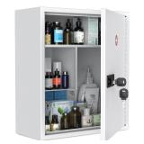 Uniclife Wall Mount Medicine Cabinet with Combination & Key Lock Locking First Aid Cabinet Lockable Medical Cabinet Large Capacity Medicine Organizer Secure Steel Wall Cabinet Metal Storage Box, White
