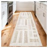 EcoNest Washable Area Rugs, 2x6ft Soft Rug for Living Room and Bedroom Vintage Striped Rug Stain Resistant with Non Slip Backing Geometric Checkered Foldable Print Mat for Home Decor - Retail: $22