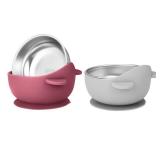 Wesketch 2 Pack Stainless Steel Baby Bowls with Suction, Toddler Bowls with Removable Silicone Shell for Kids, Non-Slip Toddler Baby Feeding Set Dishwasher Safe-Gray & Red - Retail: $16