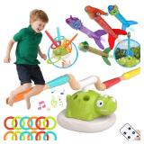 Indoor Outdoor Games for Kids, 3 in 1 Musical Jump, Ring Toss Game & Stomping Rocket Launcher for Kids, Dinosaur Sports & Outside Play Activities Toys with Remote Control for Toddlers 3-5 4-8 - Retail