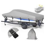 5-ply 1200D Boat Cover with Storage Bag & Widened Straps for Trailering & Mooring Fits 14-16ft Bass Boat, V-Hull, Tri-Hull Runabout Pro-Style Fishing Boat - Waterproof Anti-uv and Breathable - Retail: