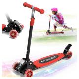 Kick Scooter for Kids Age 3-7, Light Up 3 Wheel Scooters,Lean-to-Steer,Three Adjustable Height Scooter for Kids, Wide Dual Rear Wheels,Safe Stable Ride for 3-5,5-7 Year Old Girl Boy Kid - Red