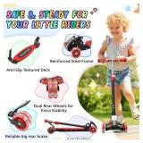 Kick Scooter for Kids Age 3-7, Light Up 3 Wheel Scooters,Lean-to-Steer,Three Adjustable Height Scooter for Kids, Wide Dual Rear Wheels,Safe Stable Ride for 3-5,5-7 Year Old Girl Boy Kid - Red
