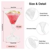 12 Pack Plastic Martini Glasses, 5 oz Reusable Clear Cocktail Glasses with Z-Stem, Unbreakable Dessert Serving Cup for Bar, Margarita Whiskey Gin Tequila Party Poolside Outdoors - Retail: $20