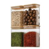 D2scrma 37oz Rectangle Airtight Glass Storage Containers with Bamboo Lids (Set of 4), Square Food Storage Jar, Pantry Organizers for Cereal, Nuts, Snacks and Coffee beans (âwith Black Lable) - Re