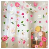 K KUMEED 8 PCS Artificial Flowers Hanging Decorations,Pink Hanging Flowers Garland with Hooks Spring Party Decorations for Wedding Party Background Birthday Baby Shower Home Birthday Decorations - Ret