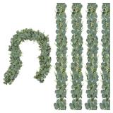 CQURE 4 Pack 5.9ft Eucalyptus Garland, Artificial Eucalyptus Leaves Spring Garland Fake Silver Dollar Greenery Wreath Vines for Wedding Table Party Mantle Bedroom Wall Room Decor - Retail: $20