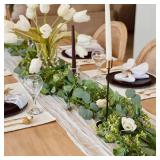 CQURE 4 Pack 5.9ft Eucalyptus Garland, Artificial Eucalyptus Leaves Spring Garland Fake Silver Dollar Greenery Wreath Vines for Wedding Table Party Mantle Bedroom Wall Room Decor - Retail: $20